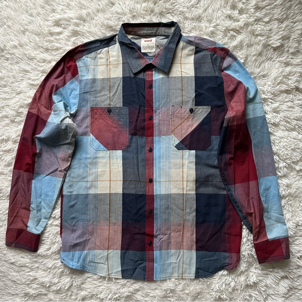 Levi's Men's Long Sleeve Plaid Print Button Up Shirt Size XL